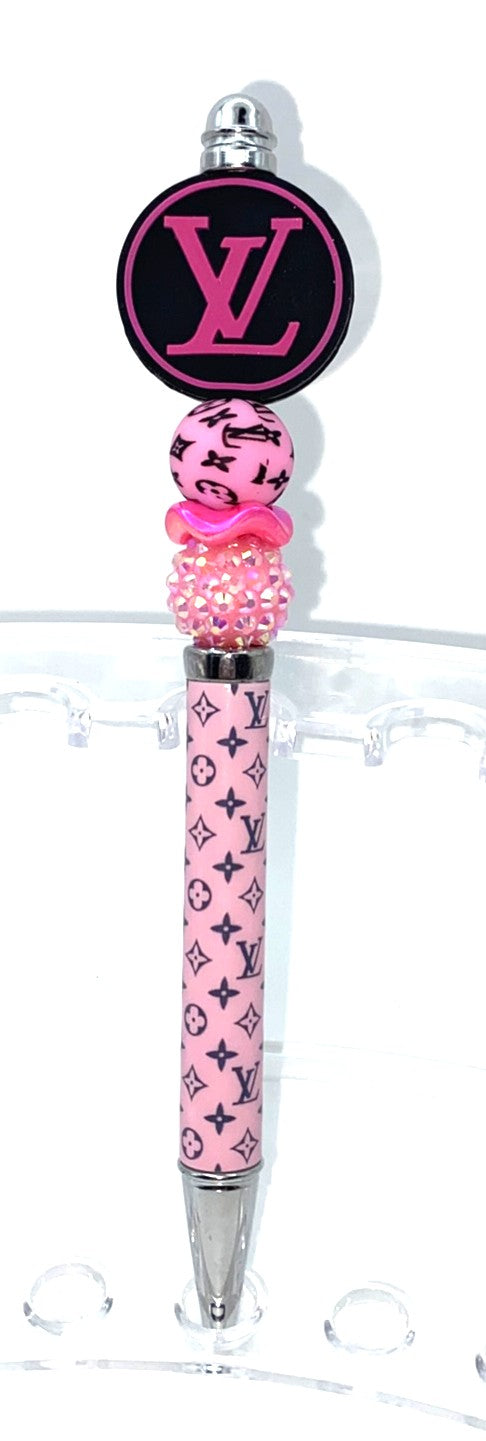 Designer LV Round Black & Pink Beaded Pen