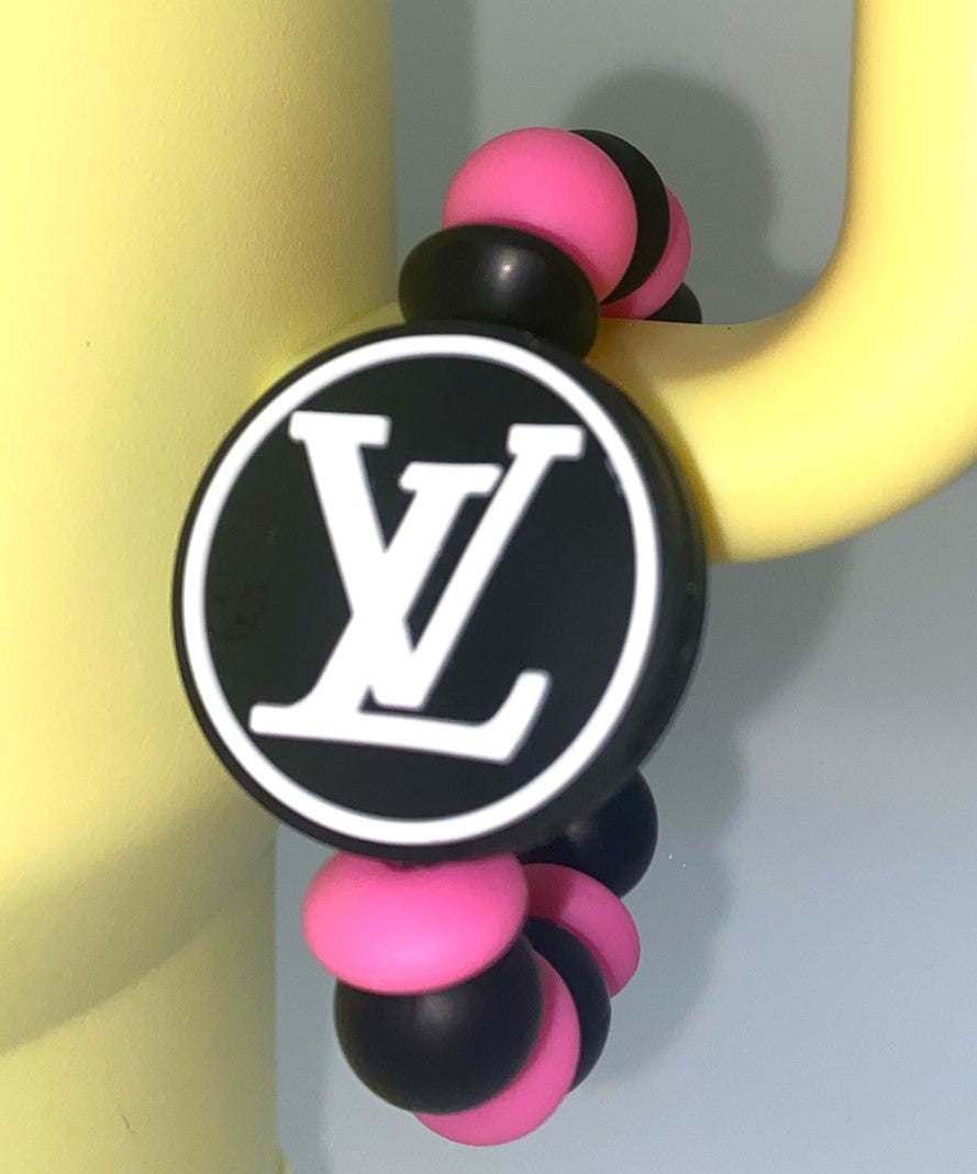 Designer White & Black LV Round Stanley Tumbler Cup Handle Charm