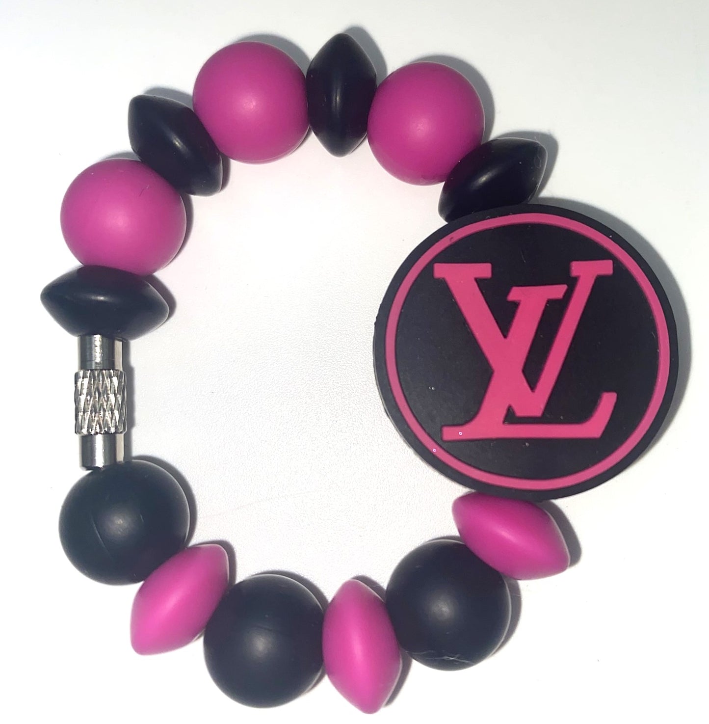 Designer Pink & Black LV Round Stanley Tumbler Cup Handle Charm