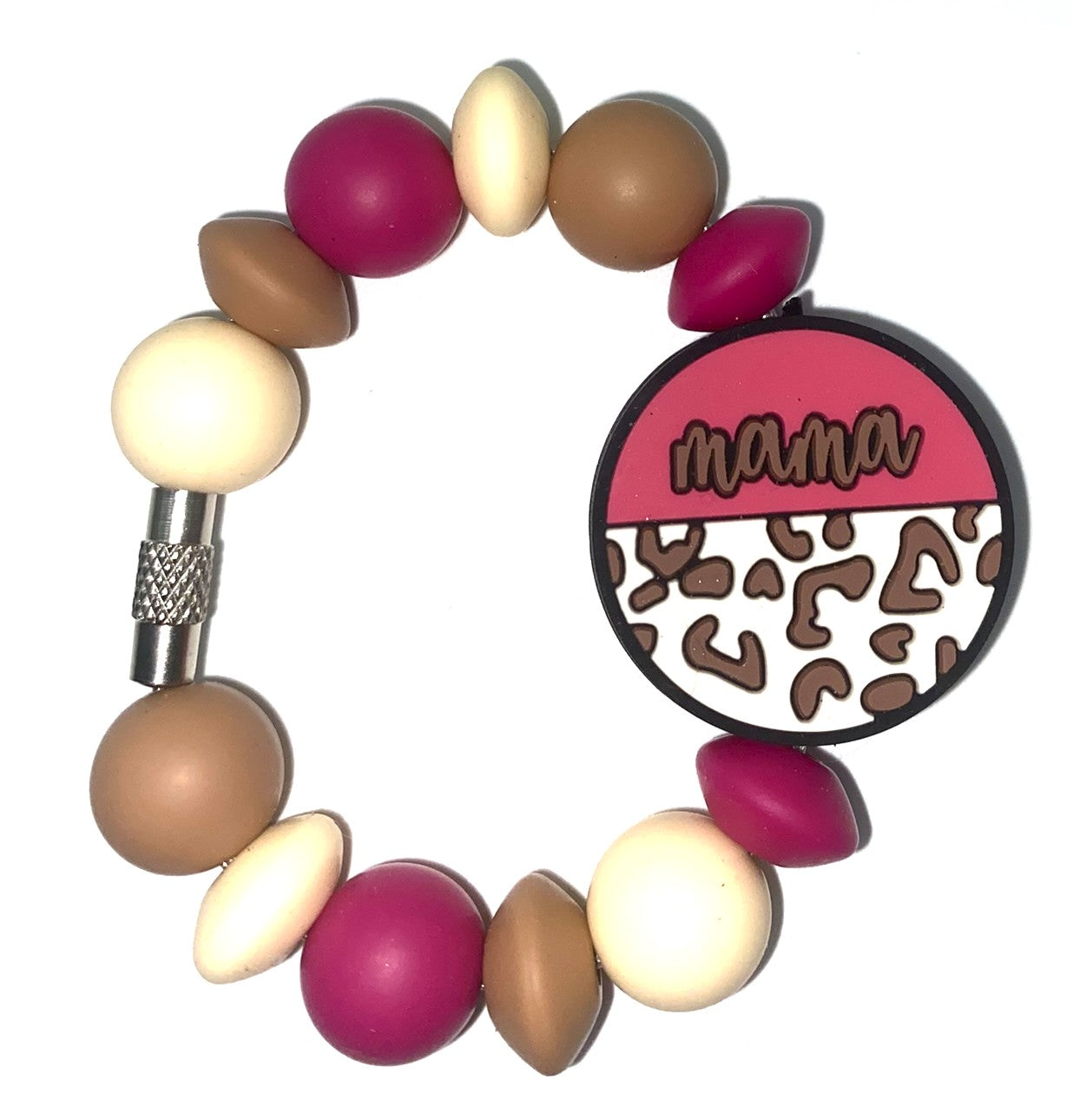 Mama Leopard Round Pink Stanley Tumbler Cup Handle Charm