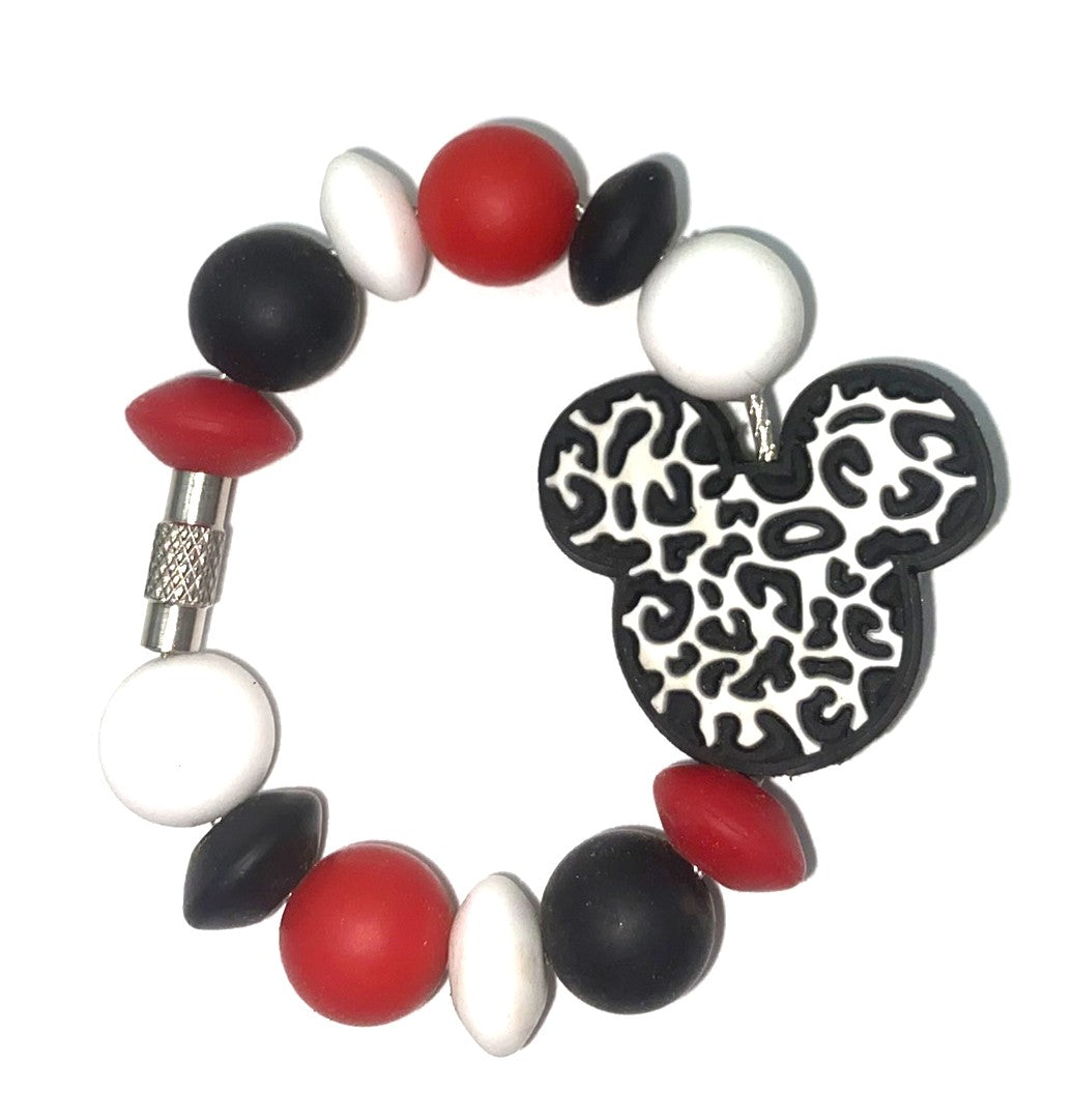 Black & White Cow Print Magical Mouse Ears Stanley Tumbler Cup Handle Charm