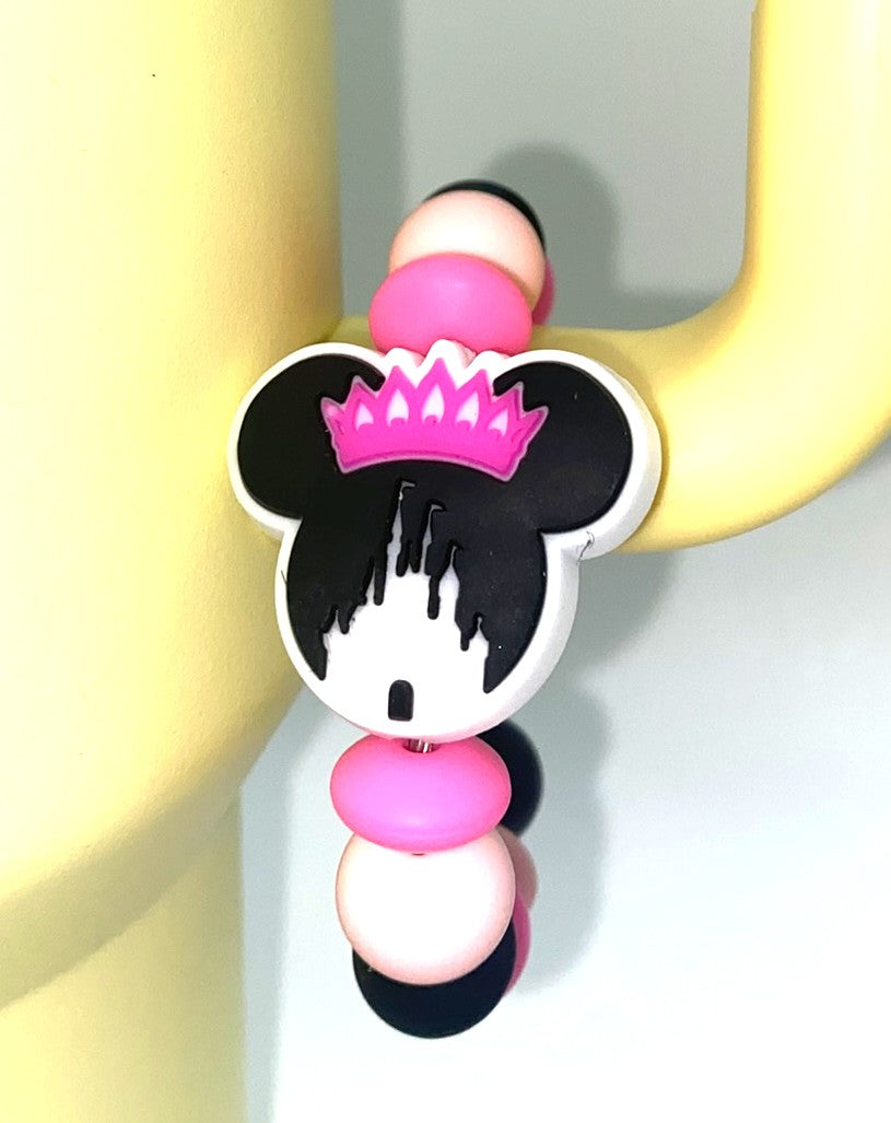 Magical Mouse Ears Girl Pink Crown w/Black Castle Stanley Tumbler Cup Handle Charm