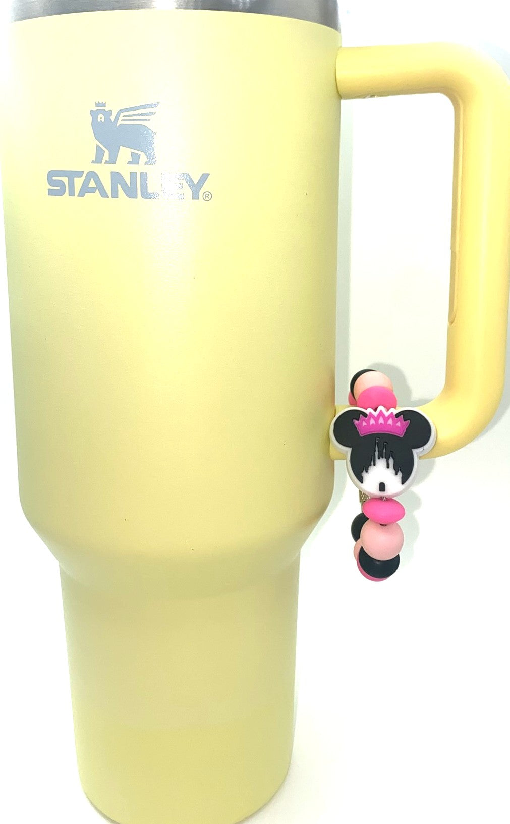 Magical Mouse Ears Girl Pink Crown w/Black Castle Stanley Tumbler Cup Handle Charm