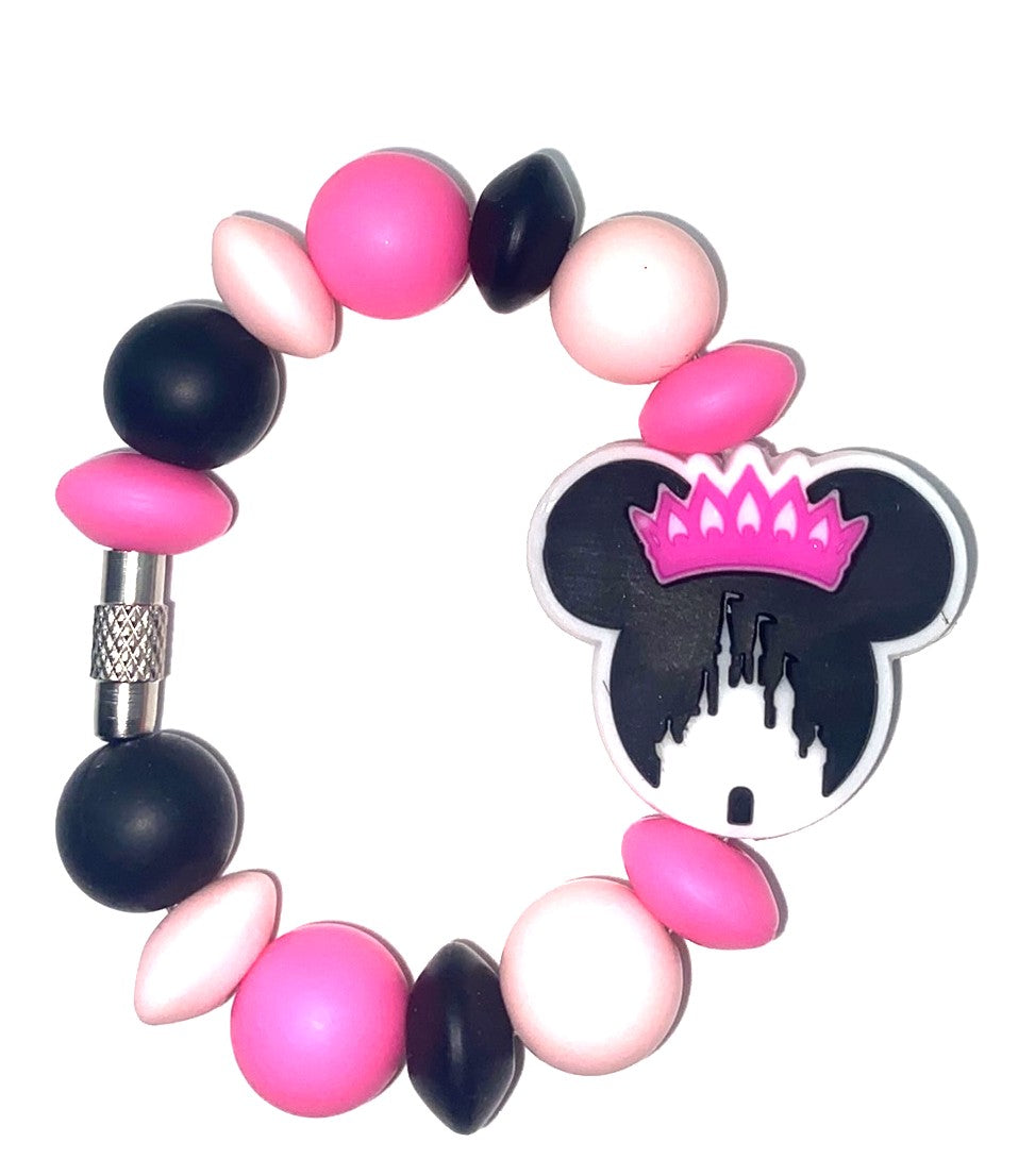 Magical Mouse Ears Girl Pink Crown w/Black Castle Stanley Tumbler Cup Handle Charm
