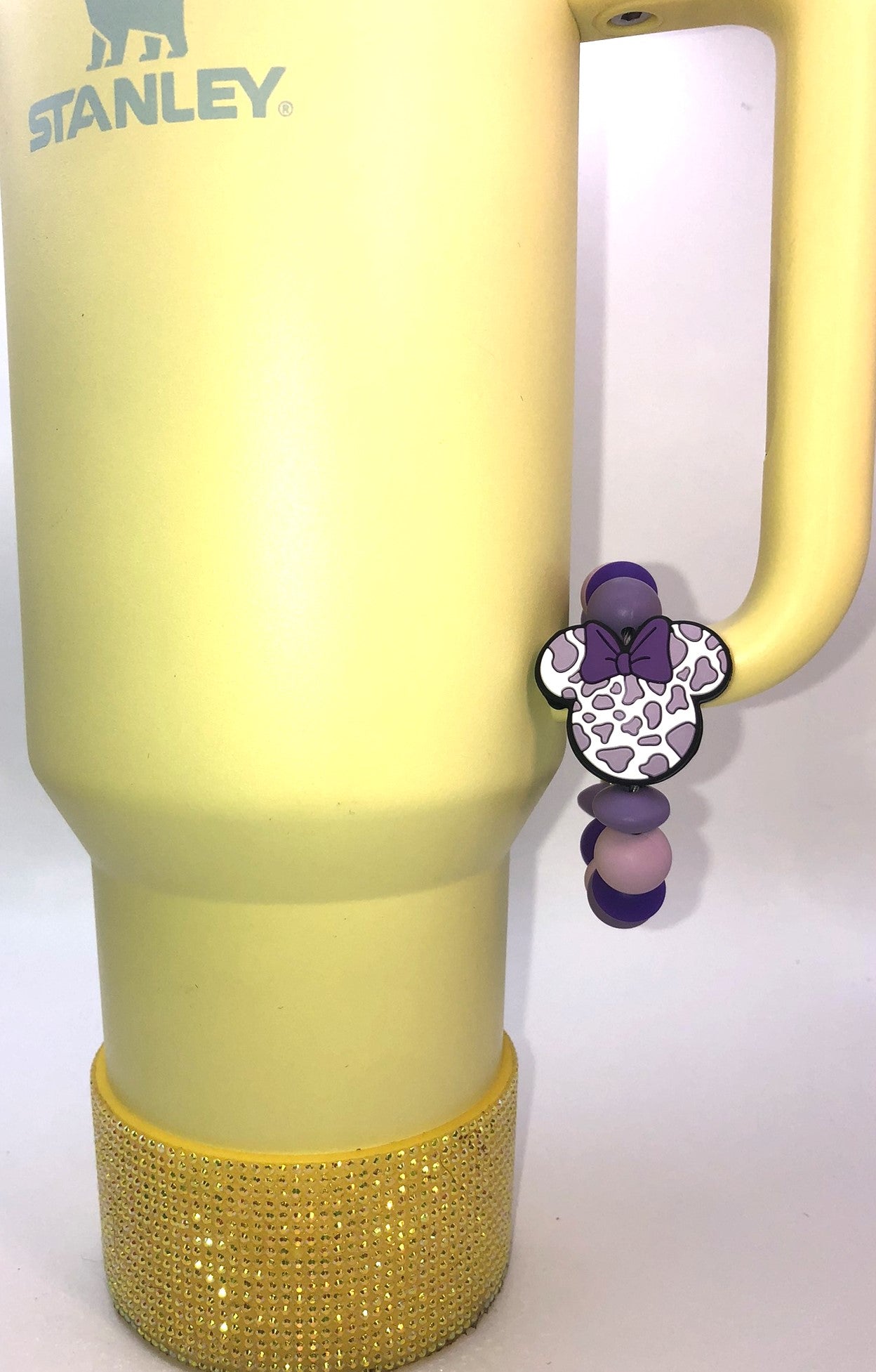Purple Cow Spots w/Bow Magical Mouse Ears Girl Stanley Tumbler Cup Handle Charm