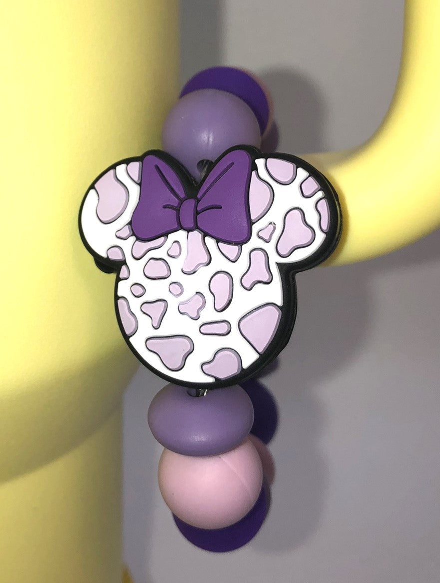Purple Cow Spots w/Bow Magical Mouse Ears Girl Stanley Tumbler Cup Handle Charm