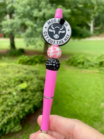Moo Bitch Get Out The Hay Cow Beaded Pen