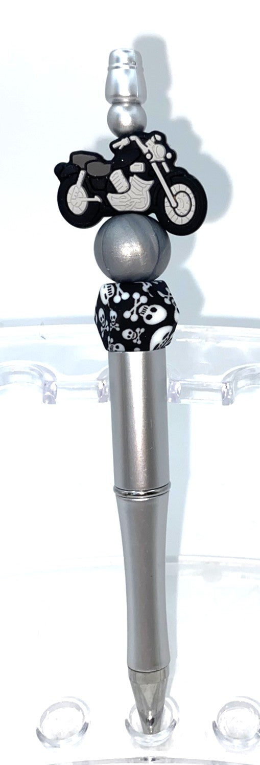 Gray Motorcycle Beaded Pen