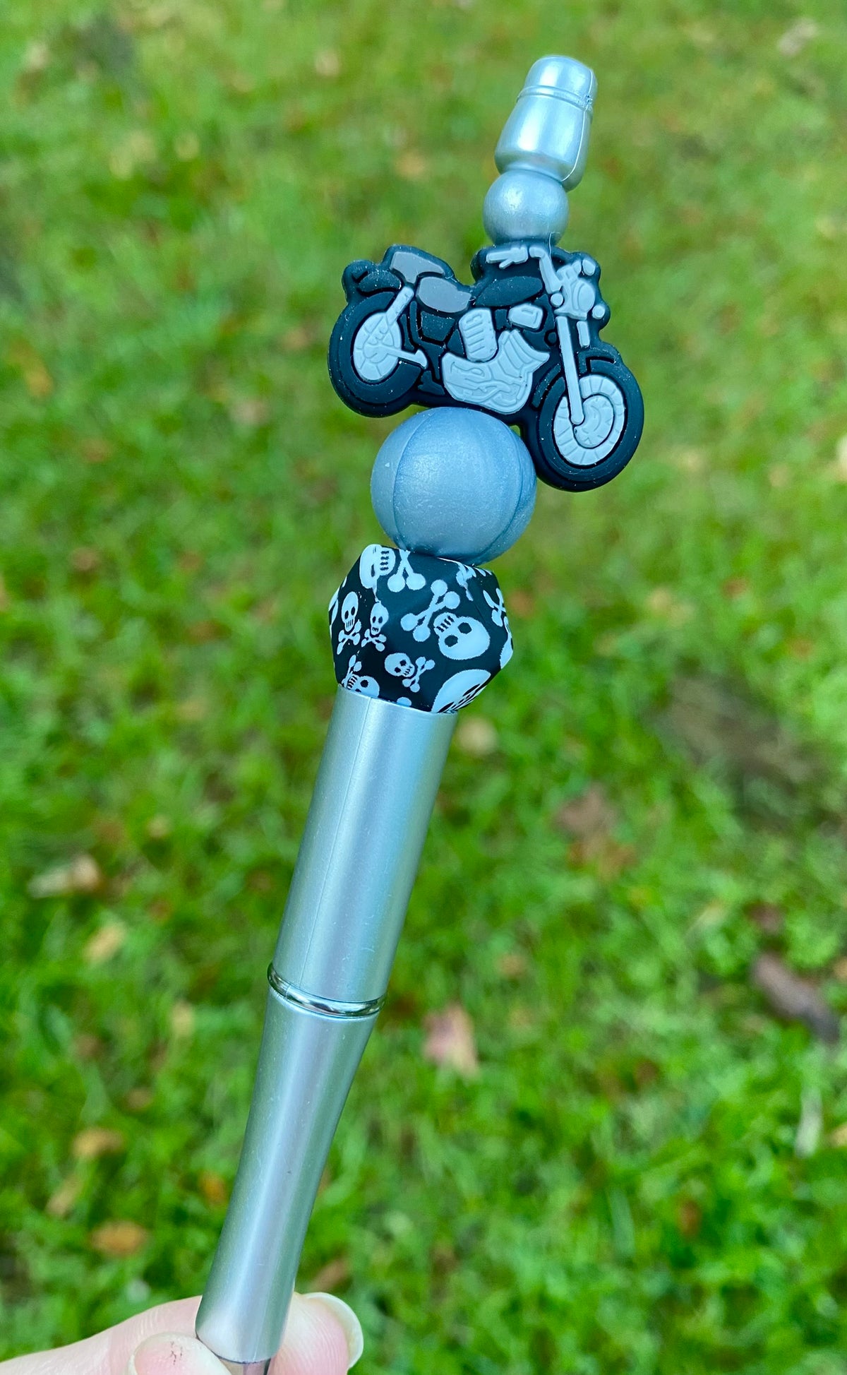 Gray Motorcycle Beaded Pen