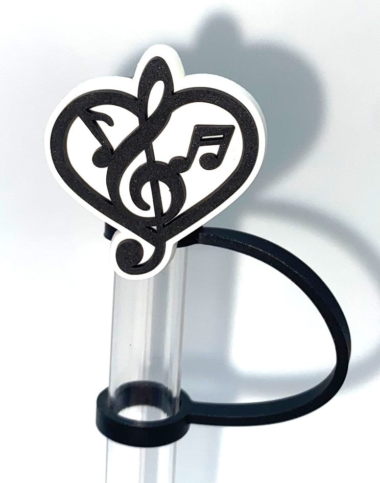 Music Notes Heart Straw Topper