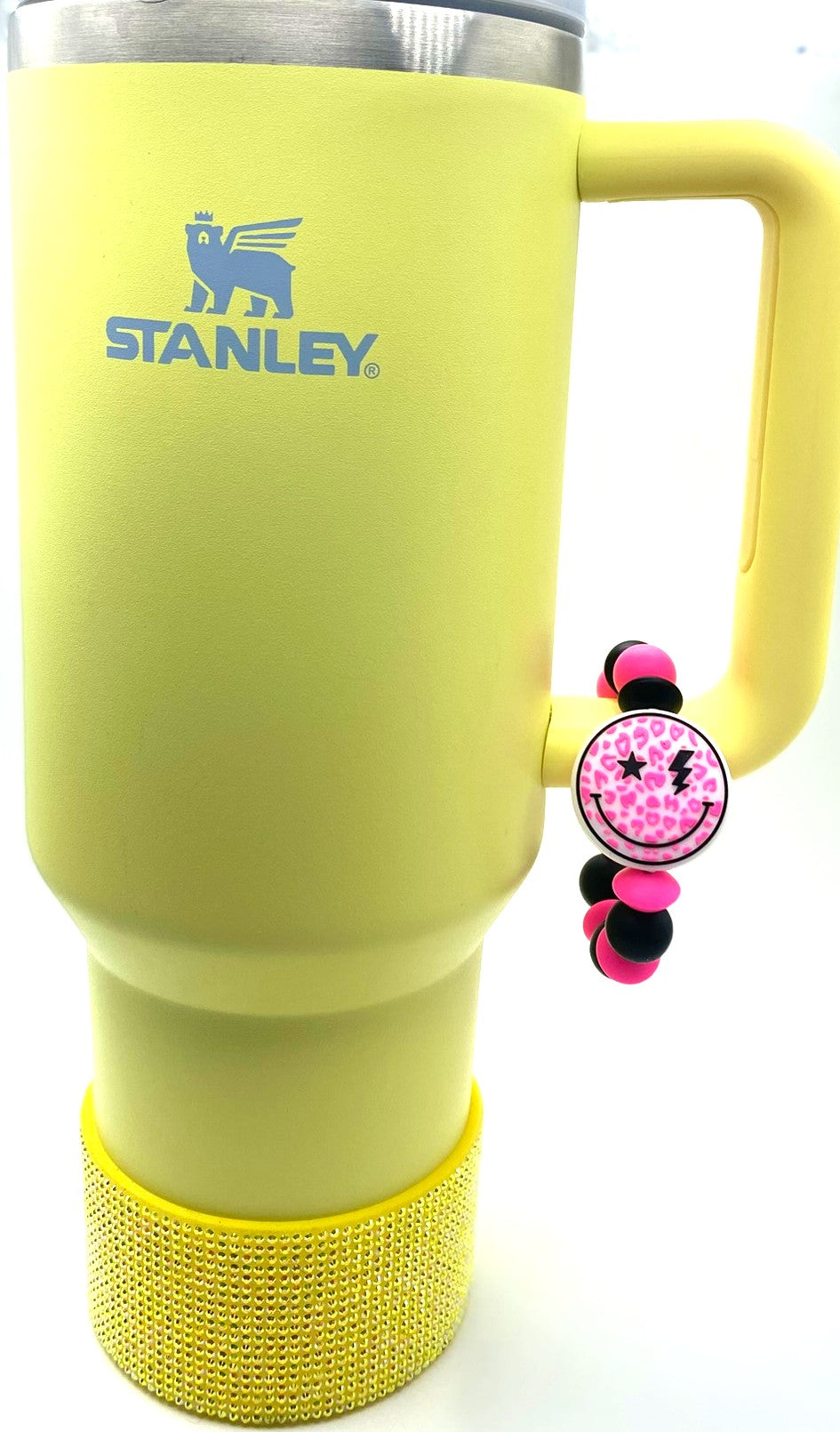 Neon Pink Smiley Face Stanley Tumbler Cup Handle Charm