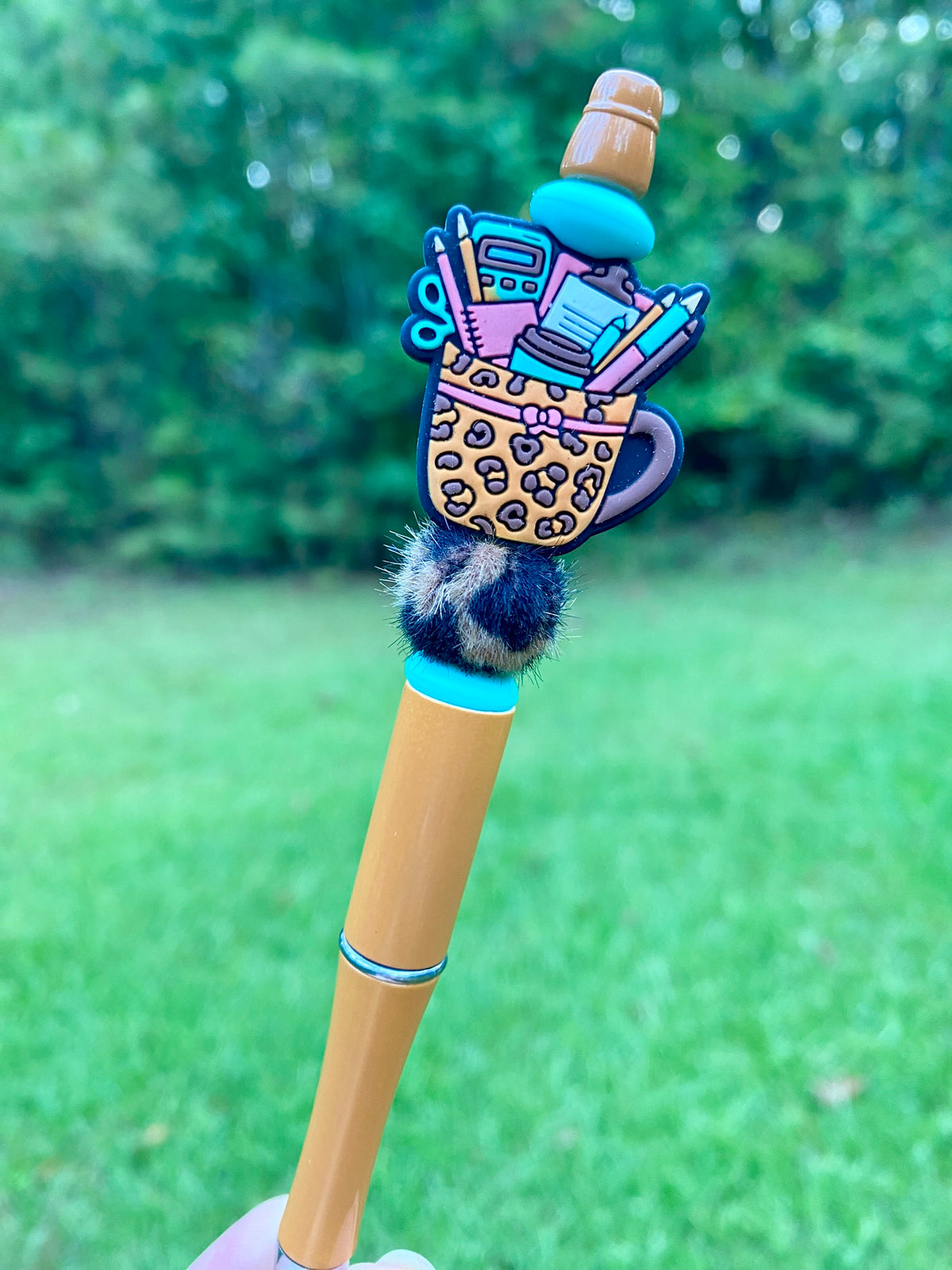Office Life Leopard Cup Beaded Pen