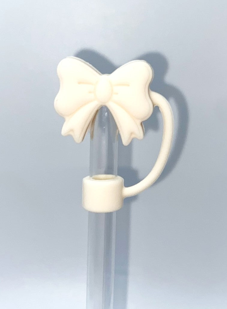Off White Cream Coquette Bow 3D Straw Topper