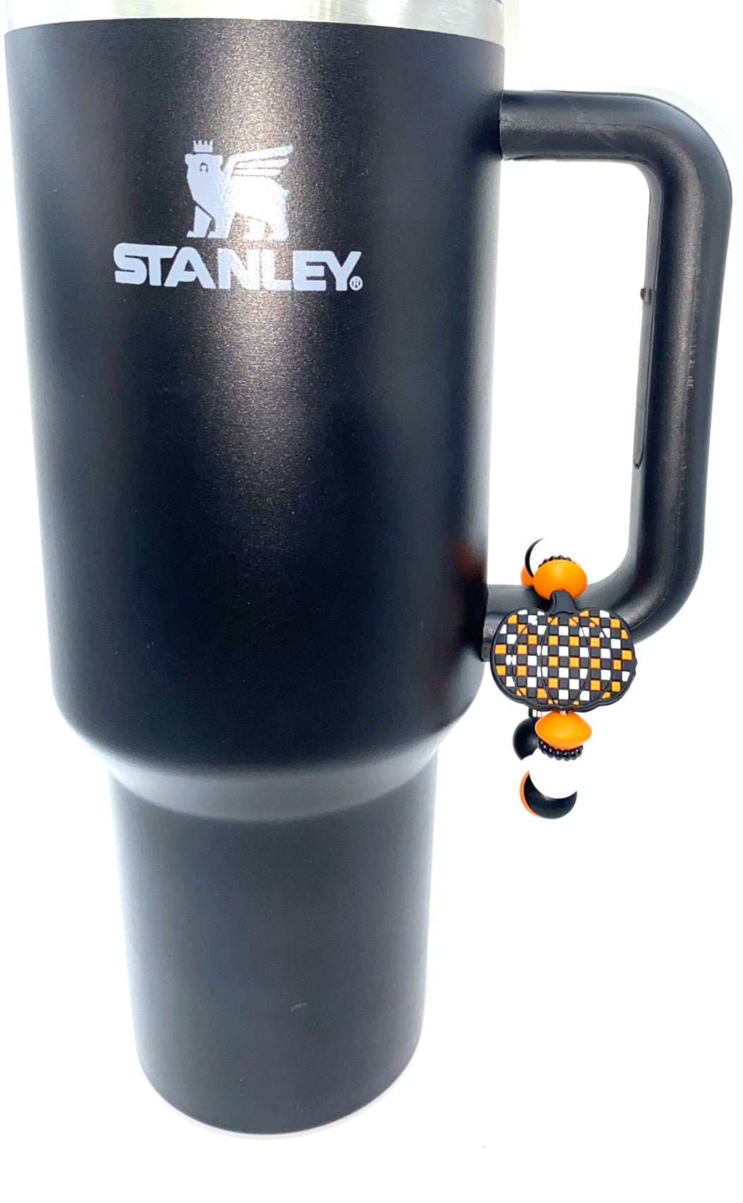 Orange, Black & White Checkered Pumpkin Stanley Tumbler Cup Handle Charm