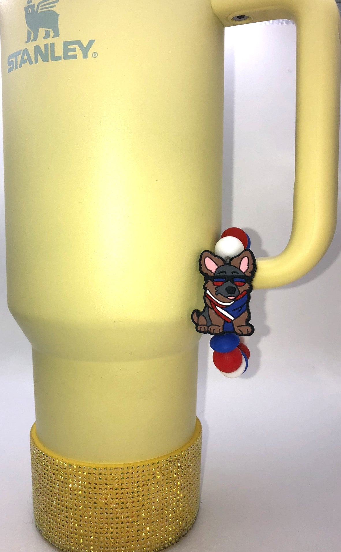 Patriotic Pup w/Sunglasses German Shepherd Stanley Tumbler Cup Handle Charm