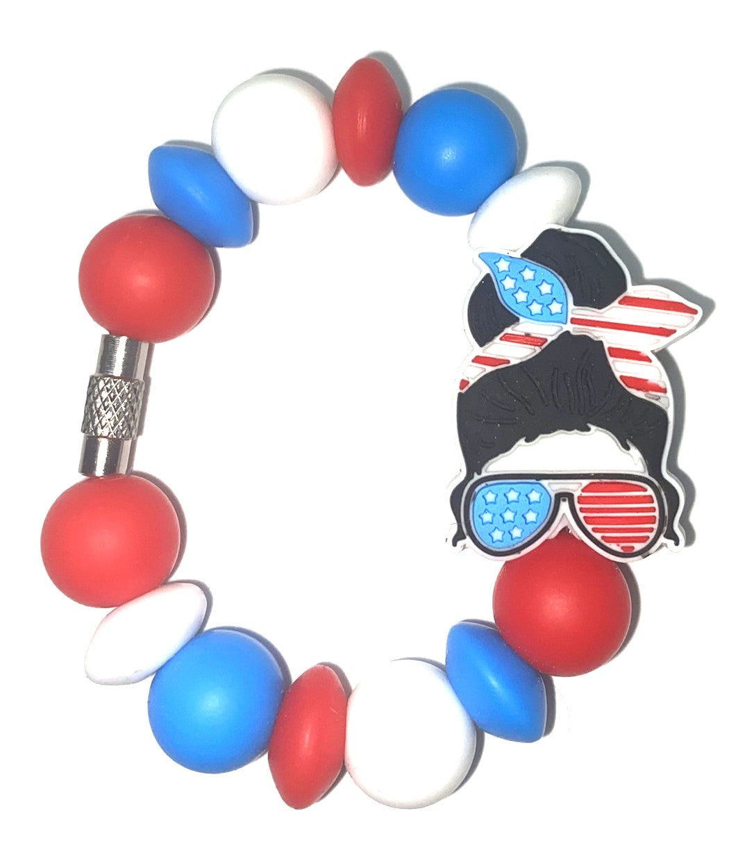 Patriotic Mom Bun & Sunglasses Stanley Tumbler Cup Handle Charm