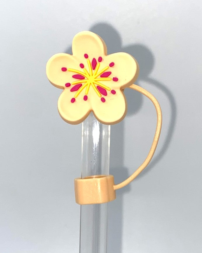 Peach w/Yellow & Pink Plumeria Flower 3D Straw Topper