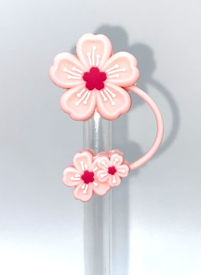 Pink Sakura Cherry Blossom Flower #2 Double 3D Straw Topper