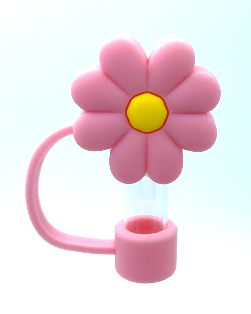 Pink Flower w/Yellow Center 3D Straw Topper