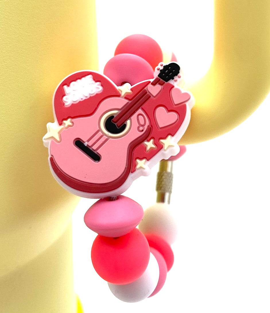 Pink Guitar Love Songs Heart Stanley Tumbler Cup Handle Charm