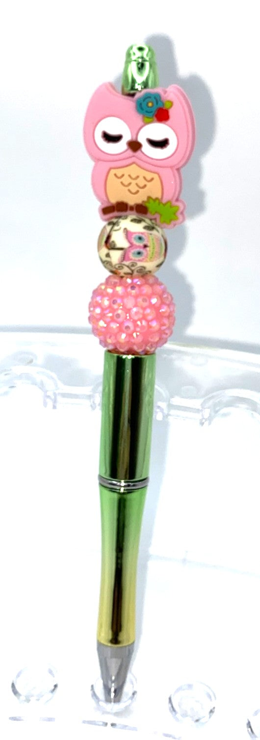 Pink Owl Bead Beaded Pen