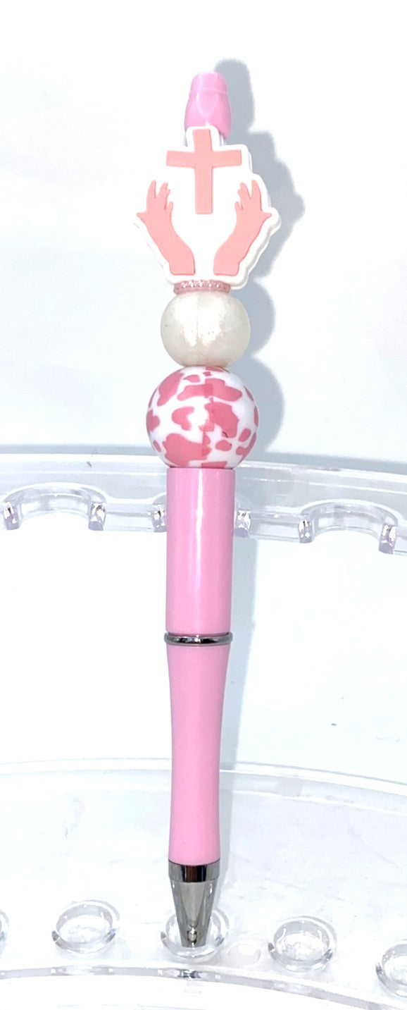 Pink Praying Hands Beaded Pen