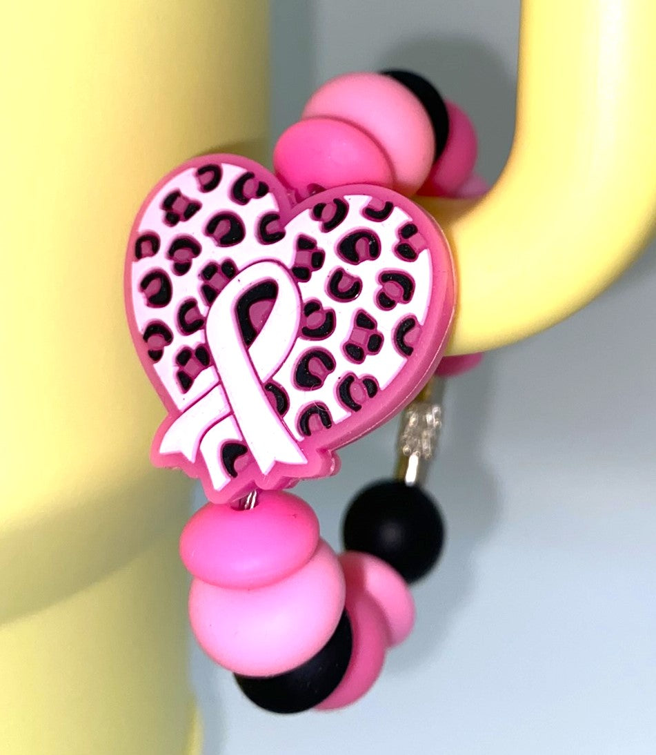 Pink Ribbon Leopard Heart Breast Cancer Awareness Stanley Tumbler Cup Handle Charm