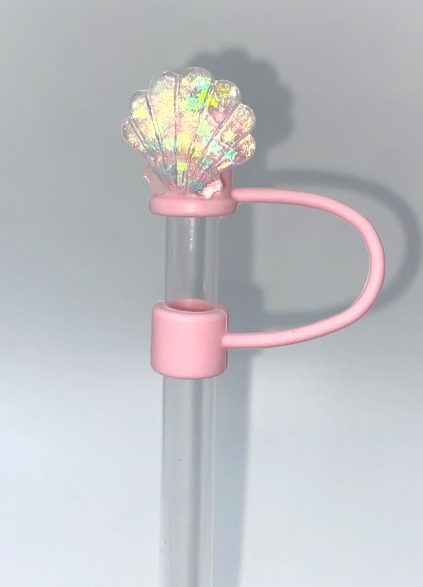 Light Pink Seashell Iridescent Glitter Straw Topper