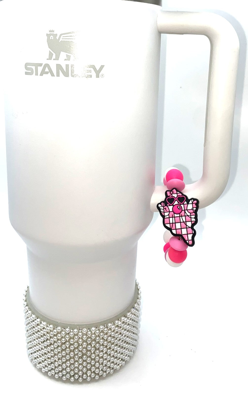Pink Bubblegum Blowing Ghost Checkered Halloween Stanley Tumbler Cup Handle Charm