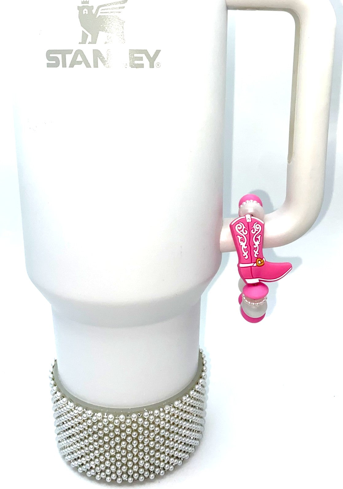 Pink Cowboy Boot w/White Design Stanley Tumbler Cup Handle Charm