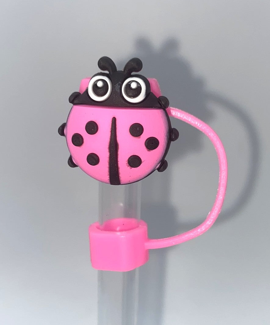 Ladybug Pink Straw Topper