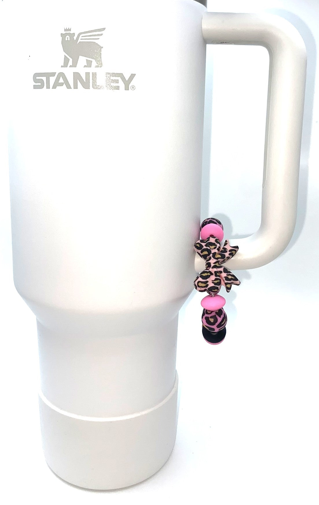 Bright Pink Leopard Print Coquette Bow Stanley Tumbler Cup Handle Charm