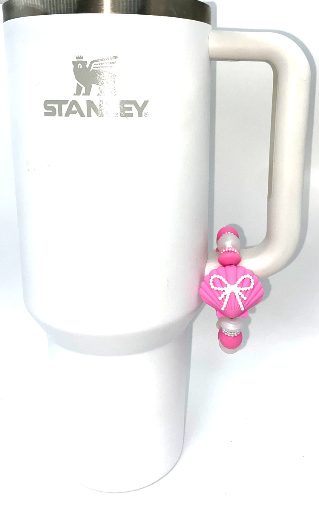 Pink Seashell w/Peal Coquette Bow Stanley Tumbler Cup Handle Charm