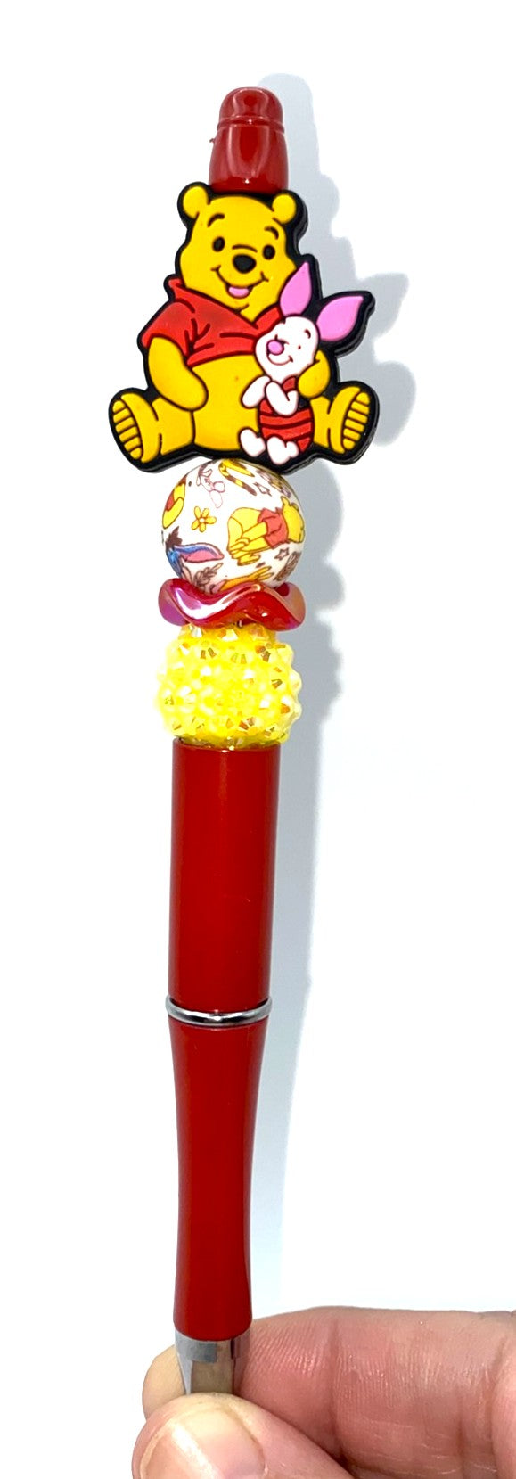 Thoughtful Yellow Honey Bear & Pig Friend Beaded Pen