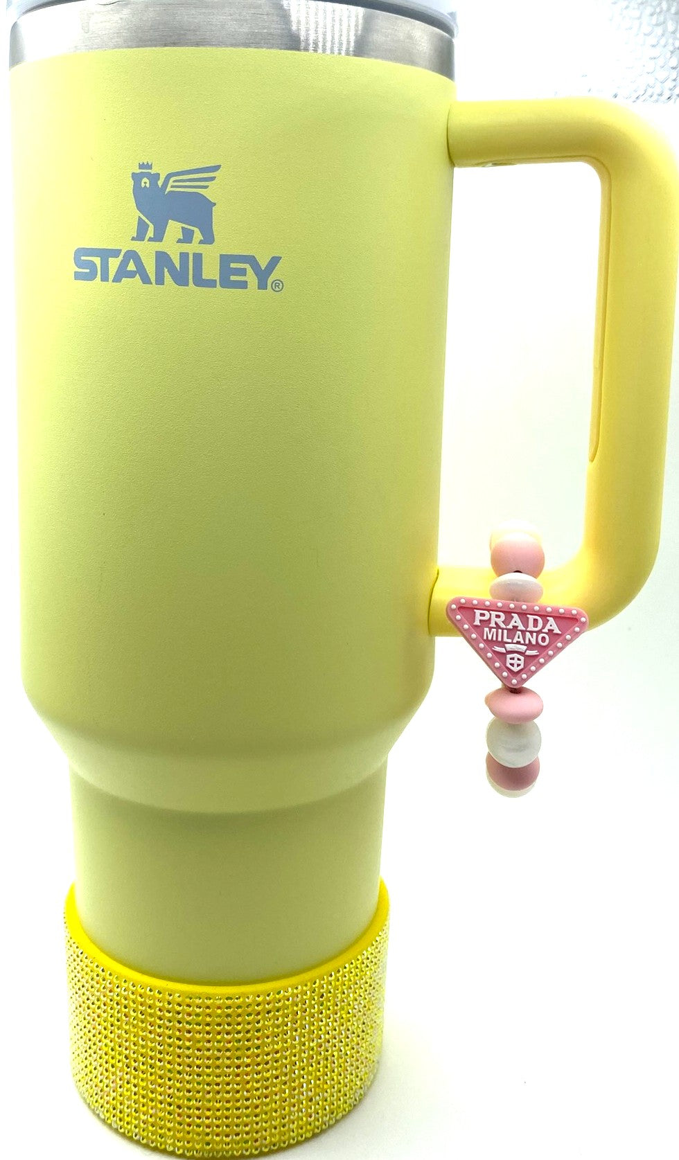Designer Triangle Pink & White Prad Milano Stanley Tumbler Cup Handle Charm