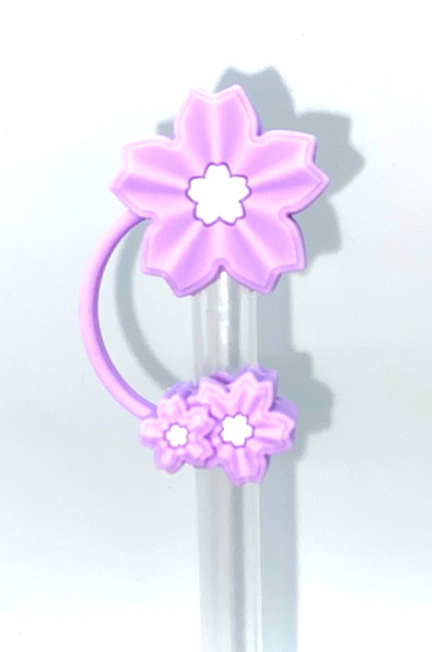 Purple Sakura Cherry Blossom Flower #2 Double 3D Straw Topper