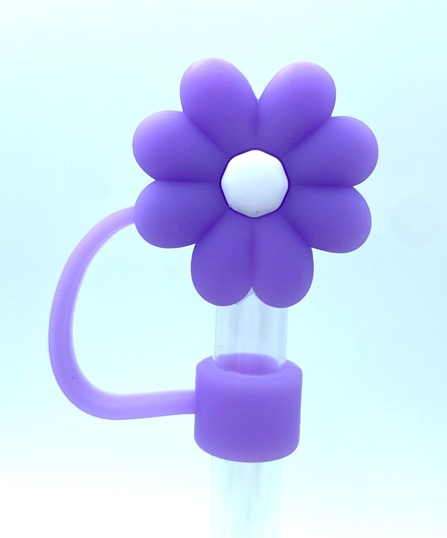 Purple Daisy Flower w/White Center 3D Straw Topper