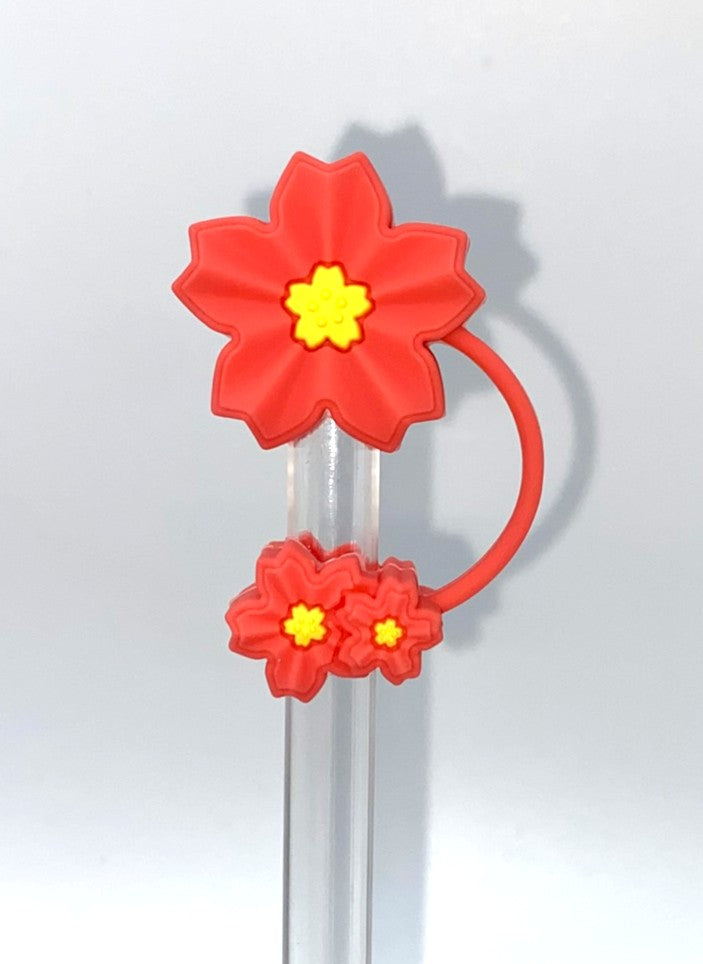 Red Sakura Cherry Blossom Flower 3D Straw Topper