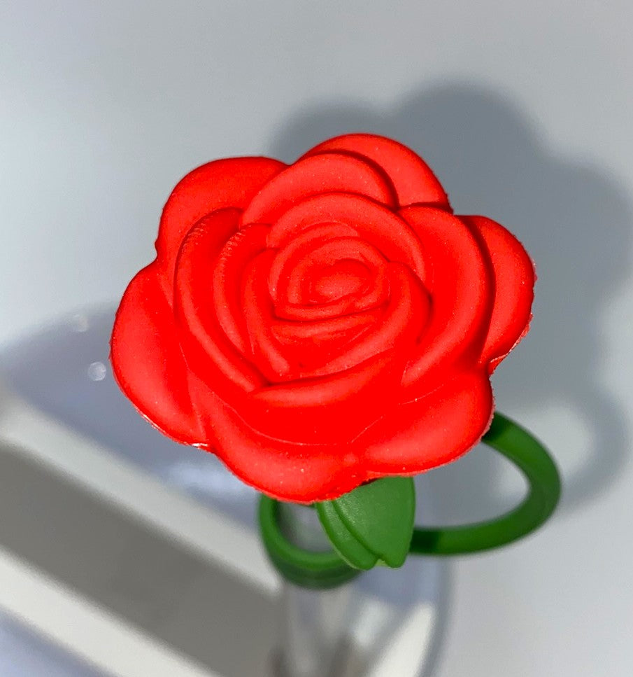 Red Rose Flower 3D Straw Topper