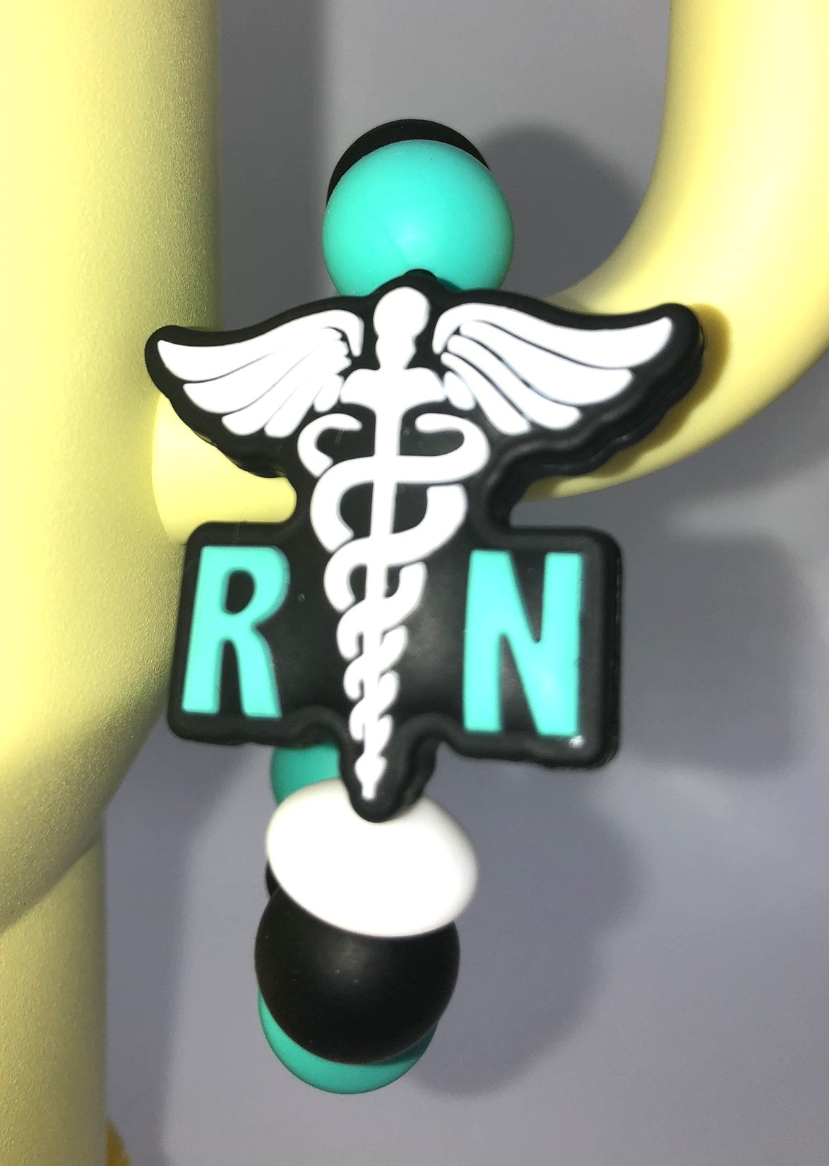 RN Turquoise Teal Caduceus Nurse Stanley Tumbler Cup Handle Charm
