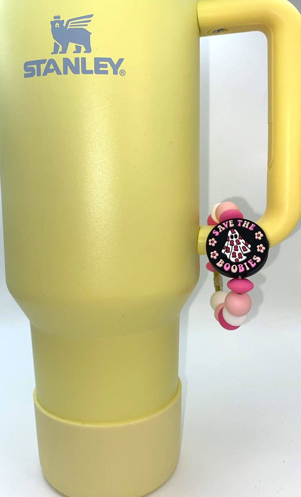 Save The Boobies Ghost Pink Ribbon Breast Cancer Awareness Stanley Tumbler Cup Handle Charm
