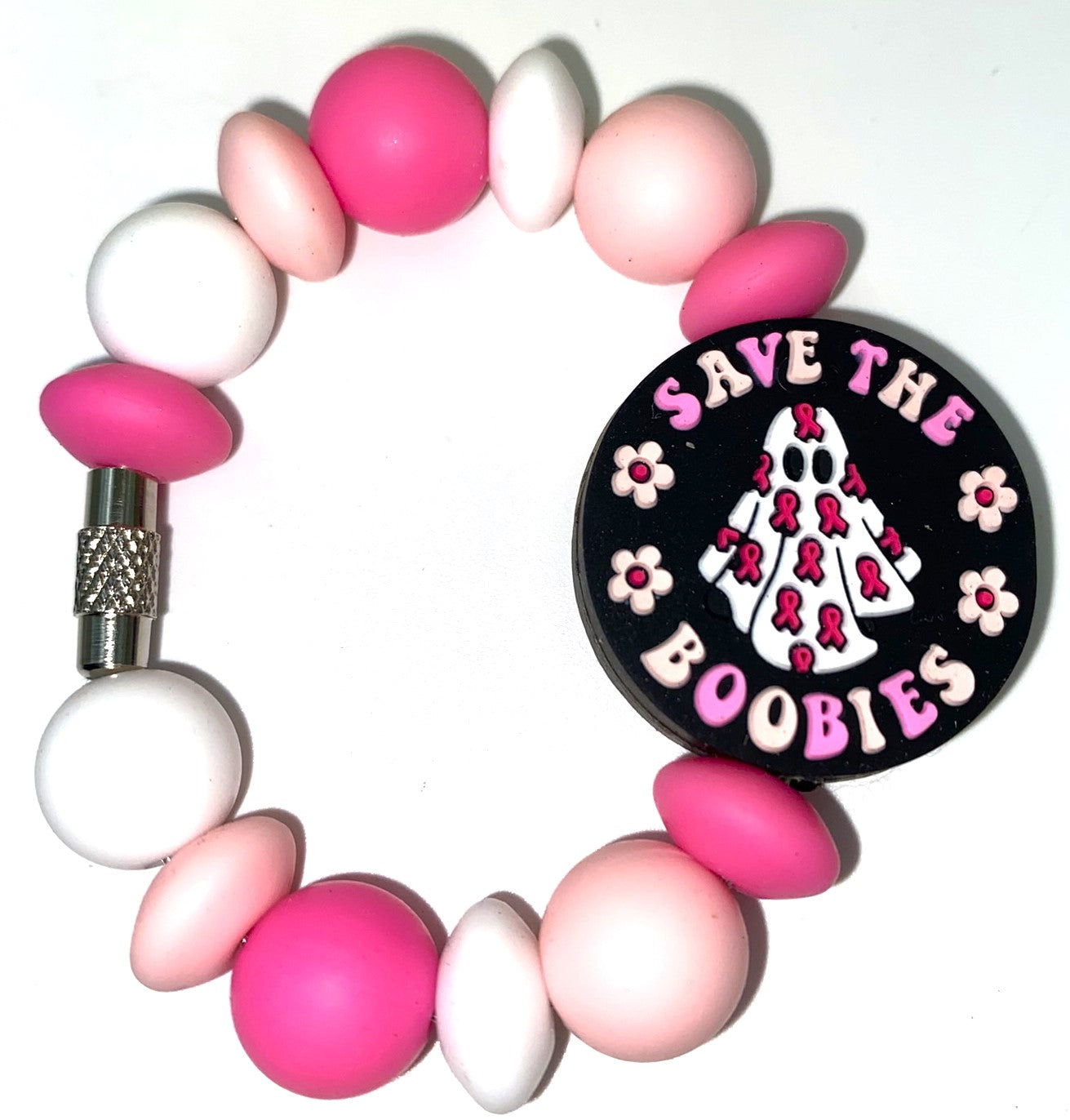 Save The Boobies Ghost Pink Ribbon Breast Cancer Awareness Stanley Tumbler Cup Handle Charm