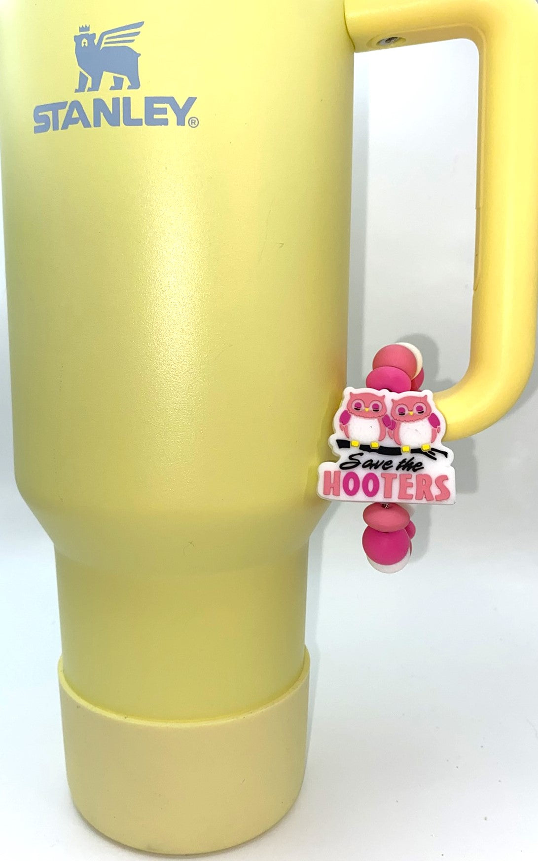 Save The Hooters Owl Pink Ribbon Breast Cancer Awareness Stanley Tumbler Cup Handle Charm
