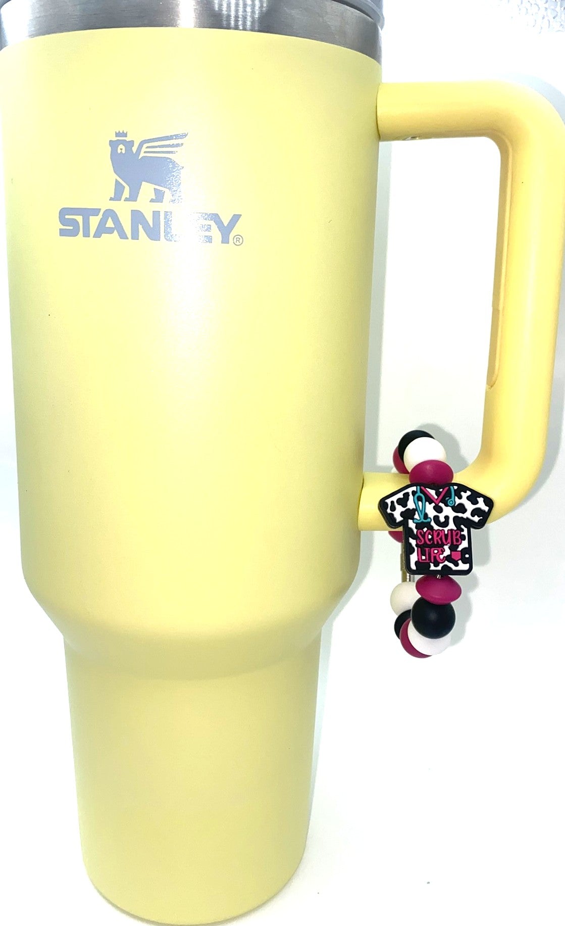 Scrub Life Black & White Cow Print Scrubs Stanley Tumbler Cup Handle Charm