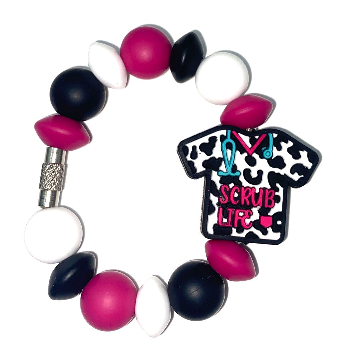Scrub Life Black & White Cow Print Scrubs Stanley Tumbler Cup Handle Charm
