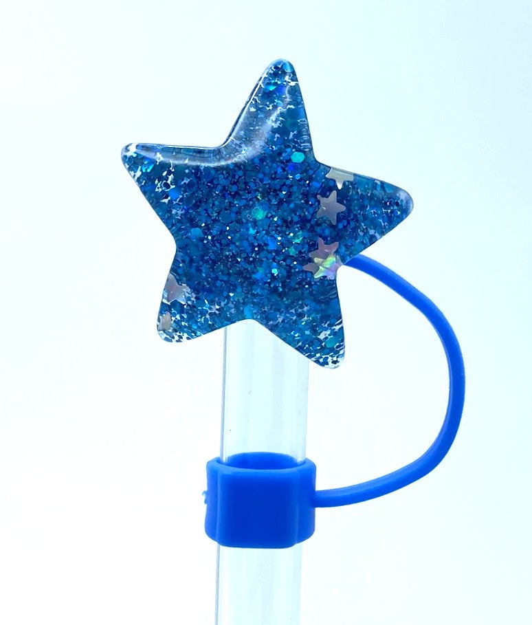 Glitter Star Blue Straw Topper