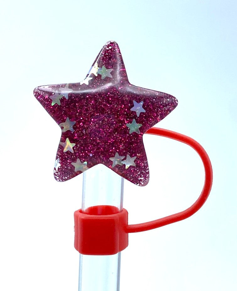 Glitter Star Red Straw Topper