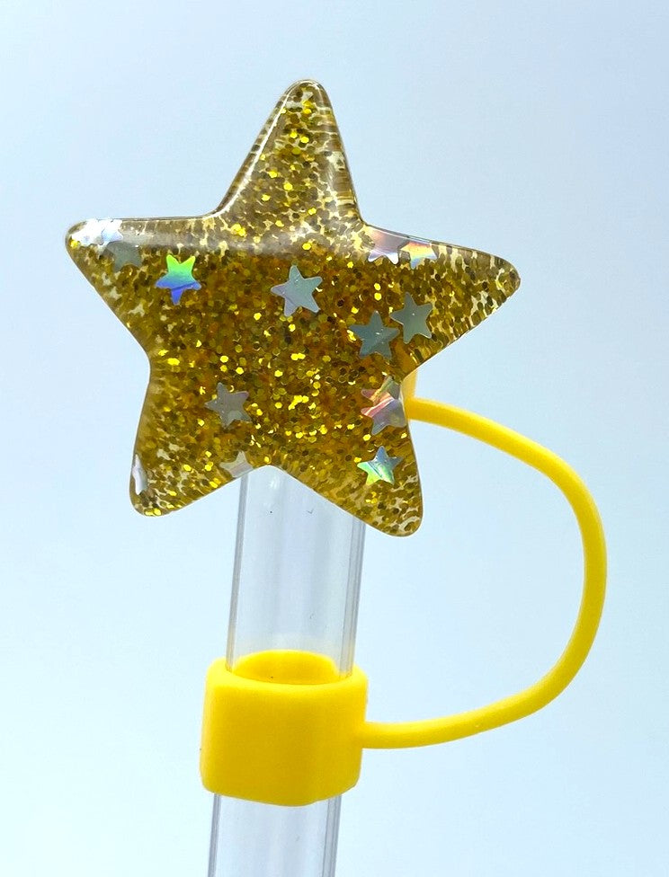 Glitter Star Gold Yellow Straw Topper