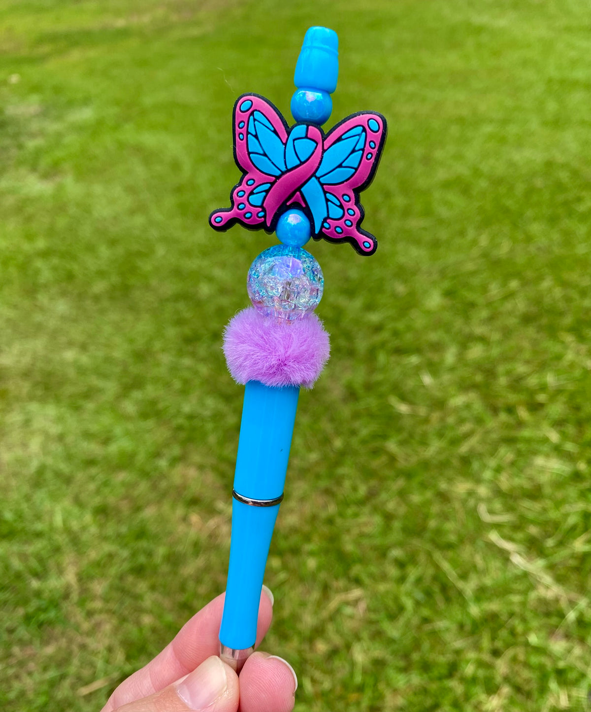 Suicide Awareness Ribbon Butterfly Beaded Pen
