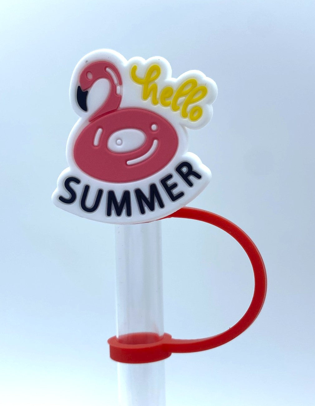 Hello Summer Flamingo Pool Floatie Straw Topper